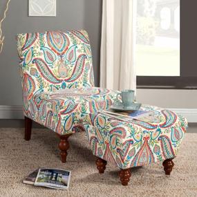 img 1 attached to Upholstered Armless Accent Chair & Ottoman Set - Medium Size, Multicolored Paisley Design By HomePop Susan