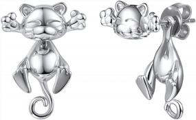 img 4 attached to Kiss Me Hug Me 3D Kitten Earring - 925 Silver Cute Cat Stud Sterling Jewelry