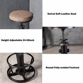 img 2 attached to Industrial Bar Stools-Swivel Pu Seat-Vintage Kitchen Island Stool-Counter Bar Height Adjustable 25-31Inch-Footrest