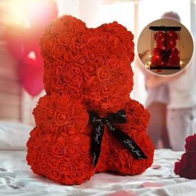 img 4 attached to Rose Teddy Bear, Rose Bear Teddy Bear,10" Flower Bears With Lights, Rose Bear Foam Artificial Flower,Lighted Up Rose Teddy Bear Gift For Valentines Day, Mothers Day,Anniversary (Red)