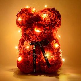 img 3 attached to Rose Teddy Bear, Rose Bear Teddy Bear,10" Flower Bears With Lights, Rose Bear Foam Artificial Flower,Lighted Up Rose Teddy Bear Gift For Valentines Day, Mothers Day,Anniversary (Red)