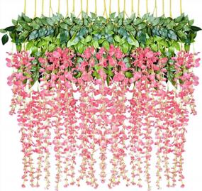 img 3 attached to 12-Pack Artificial Wisteria Vine Garland With Silk Flowers For Home, Party, And Wedding Decor - 3.6 Feet Pink Ratta Hanging String