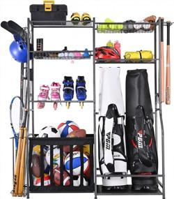 img 4 attached to Golf And Sports Equipment Storage Organizer - Garage Rack With 2 Bag Stands And Multiple Shelves For Efficient Storage - Mythinglogic