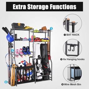 img 2 attached to Golf And Sports Equipment Storage Organizer - Garage Rack With 2 Bag Stands And Multiple Shelves For Efficient Storage - Mythinglogic