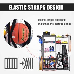 img 1 attached to Golf And Sports Equipment Storage Organizer - Garage Rack With 2 Bag Stands And Multiple Shelves For Efficient Storage - Mythinglogic