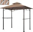upgrade your backyard bbq with keymaya 8x5 grill gazebo shelter: double tier canopy, steel frame and bar counters + bonus led lights logo