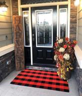 ukeler buffalo check rug 3'×5', cotton red plaid rug for front porch kitchen bedroom popular farmhouse doormat logo