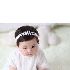 img 2 attached to RQJ Baby Girls Christening Flower Headband - Baptism Rhinestone Stretch Hair Band Bowknot Headwrap for Toddler