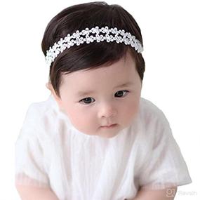 img 4 attached to RQJ Baby Girls Christening Flower Headband - Baptism Rhinestone Stretch Hair Band Bowknot Headwrap for Toddler