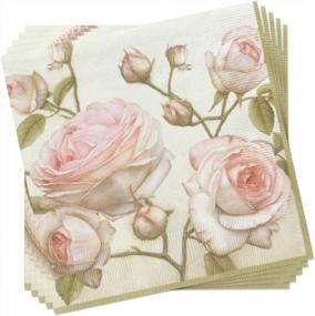 img 2 attached to 🌸 Lucy Beauty Pale Pink Roses: Floral Paper Cocktail Napkins 2 X 20pcs - Decoupage Vintage Shabby Chic Napkins
