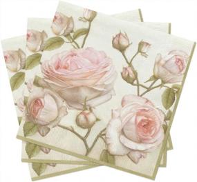img 1 attached to 🌸 Lucy Beauty Pale Pink Roses: Floral Paper Cocktail Napkins 2 X 20pcs - Decoupage Vintage Shabby Chic Napkins