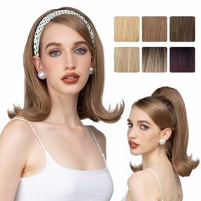 img 4 attached to Get A Glamorous Look With SARLA'S Cheap Synthetic Half Headband Wig For White Women In Dirty Blonde Shade With Thick And Curly Drawstring Cap Ponytail