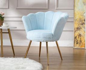 img 4 attached to Comfy Chic Lotus Accent Chair: Faux Fur Upholstery With Gold Plating Legs In Baby Blue - Perfect For Living Room, Bedroom, Or Apartment