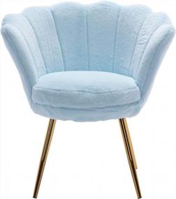 img 2 attached to Comfy Chic Lotus Accent Chair: Faux Fur Upholstery With Gold Plating Legs In Baby Blue - Perfect For Living Room, Bedroom, Or Apartment