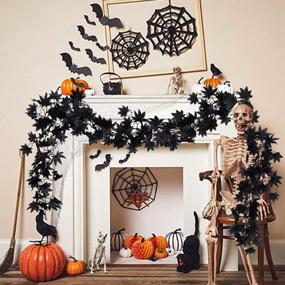 img 1 attached to RECUTMS Black Halloween Garland Black Fall Maple Leaf Garland Artificial Hanging Black Vines Leaves Garland Decor For Home Autumn Thanksgiving Halloween Decorations