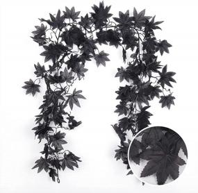 img 4 attached to RECUTMS Black Halloween Garland Black Fall Maple Leaf Garland Artificial Hanging Black Vines Leaves Garland Decor For Home Autumn Thanksgiving Halloween Decorations
