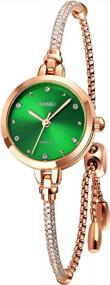 img 3 attached to Women'S Rose Gold Mosaic Diamond Bracelet Quartz Analog Dress Watch - Waterproof Wristwatch