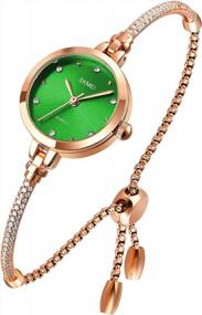 img 4 attached to Women'S Rose Gold Mosaic Diamond Bracelet Quartz Analog Dress Watch - Waterproof Wristwatch