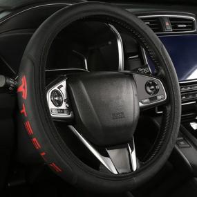 img 3 attached to 🚗 Premium Universal Size Steering Wheel Cover for Tesla - Fits 14.7-15.2inch Wheels