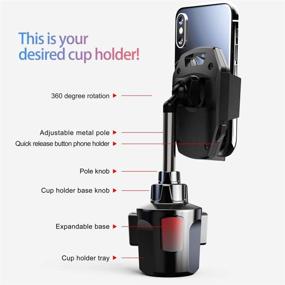 img 3 attached to Car Cup Holder Cell Phone Mount - Heavy Duty Phone Holder for LG Wing, K92 5G, Velvet, Stylo 6, Q70, K51, V60 ThinQ 5G, G8X ThinQ, Harmony 4, Expression Plus 3, K31, Phoenix 5, Aristo 5