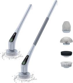 img 4 attached to 🧹 Homyeko Cordless Electric Spin Scrubber with Adjustable 2 Speeds, LED Display and 4 Interchangeable Brush Heads, Ideal for Deep Cleaning Bathroom Tile Grout, Tub, Floor, Pool, Car, and more. Features Extendable Handle.