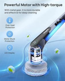 img 3 attached to 🧹 Homyeko Cordless Electric Spin Scrubber with Adjustable 2 Speeds, LED Display and 4 Interchangeable Brush Heads, Ideal for Deep Cleaning Bathroom Tile Grout, Tub, Floor, Pool, Car, and more. Features Extendable Handle.