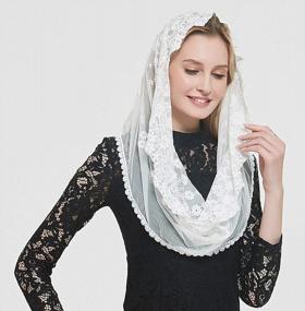 img 2 attached to Rounded Back Chapel Lace Veil Floral Embroidered Catholic Mantilla