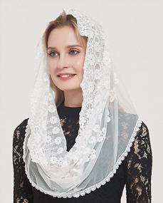 img 3 attached to Rounded Back Chapel Lace Veil Floral Embroidered Catholic Mantilla