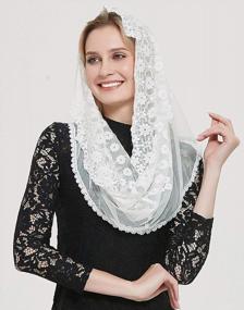 img 1 attached to Rounded Back Chapel Lace Veil Floral Embroidered Catholic Mantilla