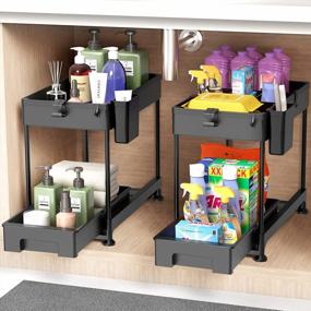 img 4 attached to Maximize Your Bathroom Storage Space With SPACEKEEPER 2-Tier Sliding Cabinet Organizer - Perfect For Kitchen And Bathroom - Multipurpose And Elegant Design - Black (2-Pack)