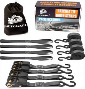 img 4 attached to 1764Lb Ratchet Straps Tie Down Kit - 4 Metal Buckles & S Hooks, Soft Loops, Storage Bag
