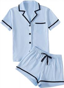 img 4 attached to Women'S Cotton Pajamas Set Short Sleeve Shirt & Shorts PJs Loungewear By LYANER