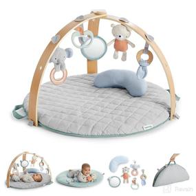 img 4 attached to Ingenuity Cozy Spot Reversible Duvet Activity Gym & Play Mat with Wooden Bar - Loamy, Suitable for Newborns and Beyond