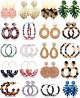 statement earrings for women girls, fifata 20 pairs mottled resin acrylic drop dangle earrings bohemian rattan hoop fashion costume jewelry logo