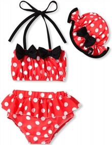 img 4 attached to Toddler Baby Girls 3 Piece Bikini Set Bathing Suit W/ Hat - Aalizzwell