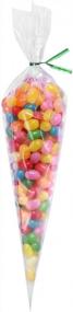 img 2 attached to Clear Cone-Shaped Treat Bags With Twist Ties - 200 Count, 4'' Size, 1.4 Mils Thick OPP Plastic Cello Bags For Christmas Candy, Popcorn, And Party Favors