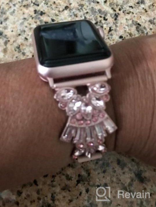 img 1 attached to Secbolt Band Compatible With Apple Watch Band 38Mm 40Mm 41Mm 42Mm 44Mm 45Mm IWatch Series 8/7/6/5/4/3/2/1, Top Grain Leather With Bling Crystal Diamonds Wristband Strap Accessories Women review by Steven Ripley