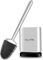 🚽 toilet brush and holder set for bathroom - sellemer, flexible silicone bristles, compact size, ventilation slots, silver logo