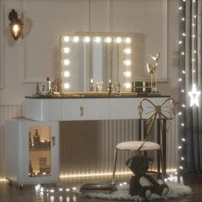 img 3 attached to Get Red-Carpet Ready: Keonjinn Gold Hollywood Vanity Mirror With 15 LED Lights, 3 Color Modes And USB Charging Port
