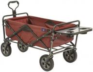 heavy duty collapsible outdoor garden utility wagon with table and cup holders - 150lb capacity and sturdy steel frame - maroon logo