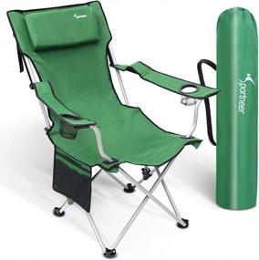 img 4 attached to Sportneer Heavy Duty Camping Chair With Cup Holders, Pillow, And Reclining Adjustable Back, Supporting Up To 350Lbs For Hiking, Picnic, Fishing, Tailgating