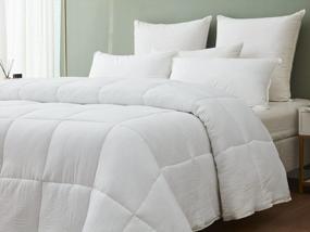 img 3 attached to Twin Size All-Season Comforter Bed Quilts With Corner Tabs - SHEONE Goose Down Comforter Alternative, 100% Cotton Cover For Summer And Winter Comfort