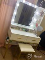 img 1 attached to Tribesigns Vanity Table Set With Lighted Mirror & Stool, Makeup Vanity Dressing Table With 9 Lights, 2 Drawers And Storage Shelves For Bedroom, Gold Vanity Desk For Women Girls (White) review by Melvin Balamani