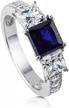 stunning sterling silver 3-stone engagement ring with simulated blue sapphire and cz - perfect for weddings, anniversaries, and promises! logo