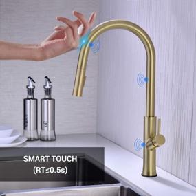 img 3 attached to TRUSTMI Brushed Gold Touch Activated Kitchen Faucet With Pull Down Sprayer And Single Handle Brass Sink Faucet, With 2 Function Pull Out Sprayer Head And Matte Brushed Finish