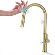 trustmi brushed gold touch activated kitchen faucet with pull down sprayer and single handle brass sink faucet, with 2 function pull out sprayer head and matte brushed finish логотип