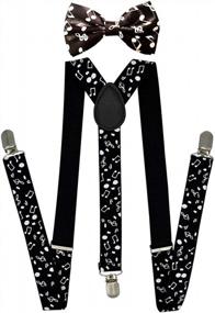img 4 attached to Adjustable Elastic Y-Shaped Trilece Suspenders And Bow Tie Set For Men And Women - Strong Clips And 1 Inch Width