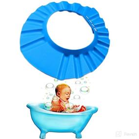 img 4 attached to 👶 Baby Shower Cap - Soft Adjustable Toddler Bath Head Hat for Eye and Hair Protection - 3 in 1 Elastic Ring Visor Cap - Funny Safety for Infant - Blue