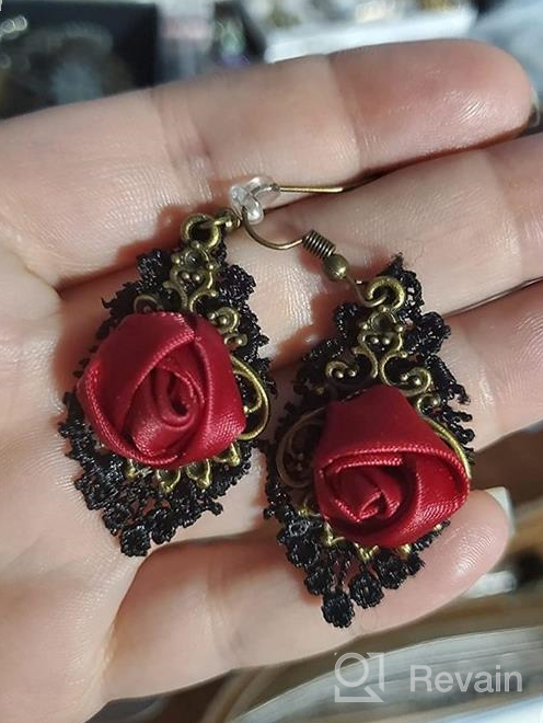 img 1 attached to SLSF Customized Handcrafted Punk Lightweight Vintage Red Rose Flower Dangle Drop Earrings for Women Girls - Statement Jewelry Retro Fabric Flower Hook Earrings - Ideal Gift review by Eufemia Ragi