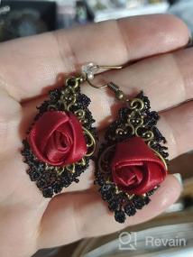 img 5 attached to SLSF Customized Handcrafted Punk Lightweight Vintage Red Rose Flower Dangle Drop Earrings for Women Girls - Statement Jewelry Retro Fabric Flower Hook Earrings - Ideal Gift